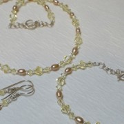 Jonquil Swarovski and Bronze Pearl Luxe Necklace, Bracelet and Earring Set Simply Strung Matching Complete Yellow Brown SS154