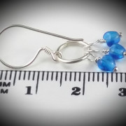 Petite Blue Heart Trio Sterling Silver Wire Wrapped Dangly Earrings Handmade Circle Drop Loveheart Tiny Dainty Elegant Handcrafted SE143