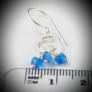 Petite Blue Heart Trio Sterling Silver Wire Wrapped Dangly Earrings Handmade Circle Drop Loveheart Tiny Dainty Elegant Handcrafted SE143
