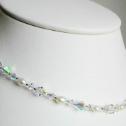 Stunning Swarovski Crystal AB White Freshwater Pearl Necklace Simple Elegant Bride Bridal Jewellery Jewelry Wedding Single Strand SS109