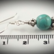 Turquoise Sterling Silver Decorative Handmade Earrings Green Blue Semi Precious Stones Gems Gemstone Dangle 925 Hook Ornate Ornamental SE141